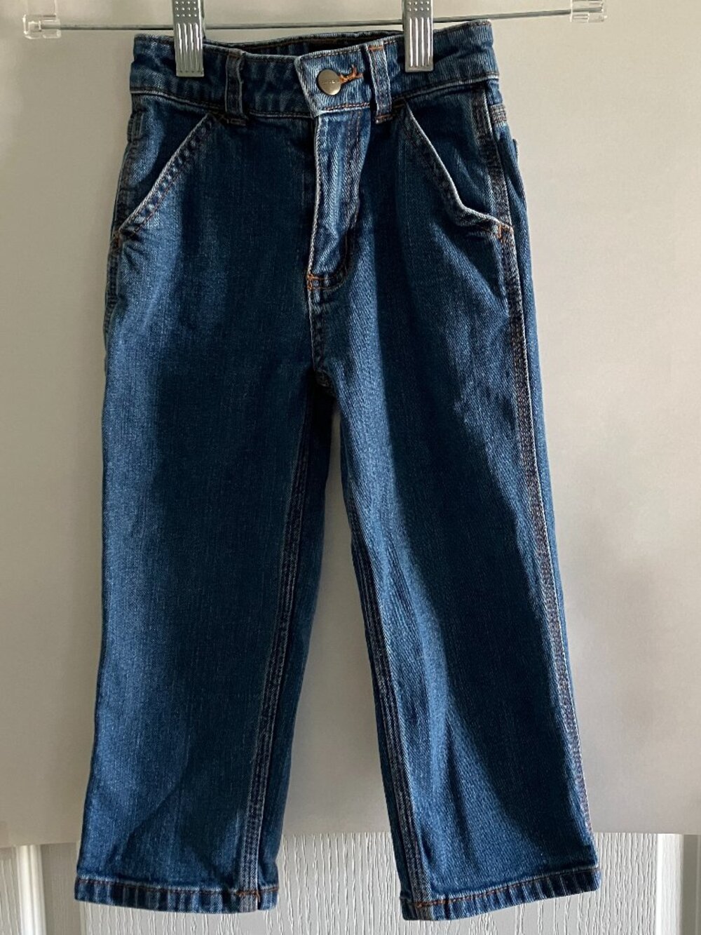 Carhartt Toddler Boys 3T Blue Denim Jeans Straight Leg Adjustable Waist Stretch.